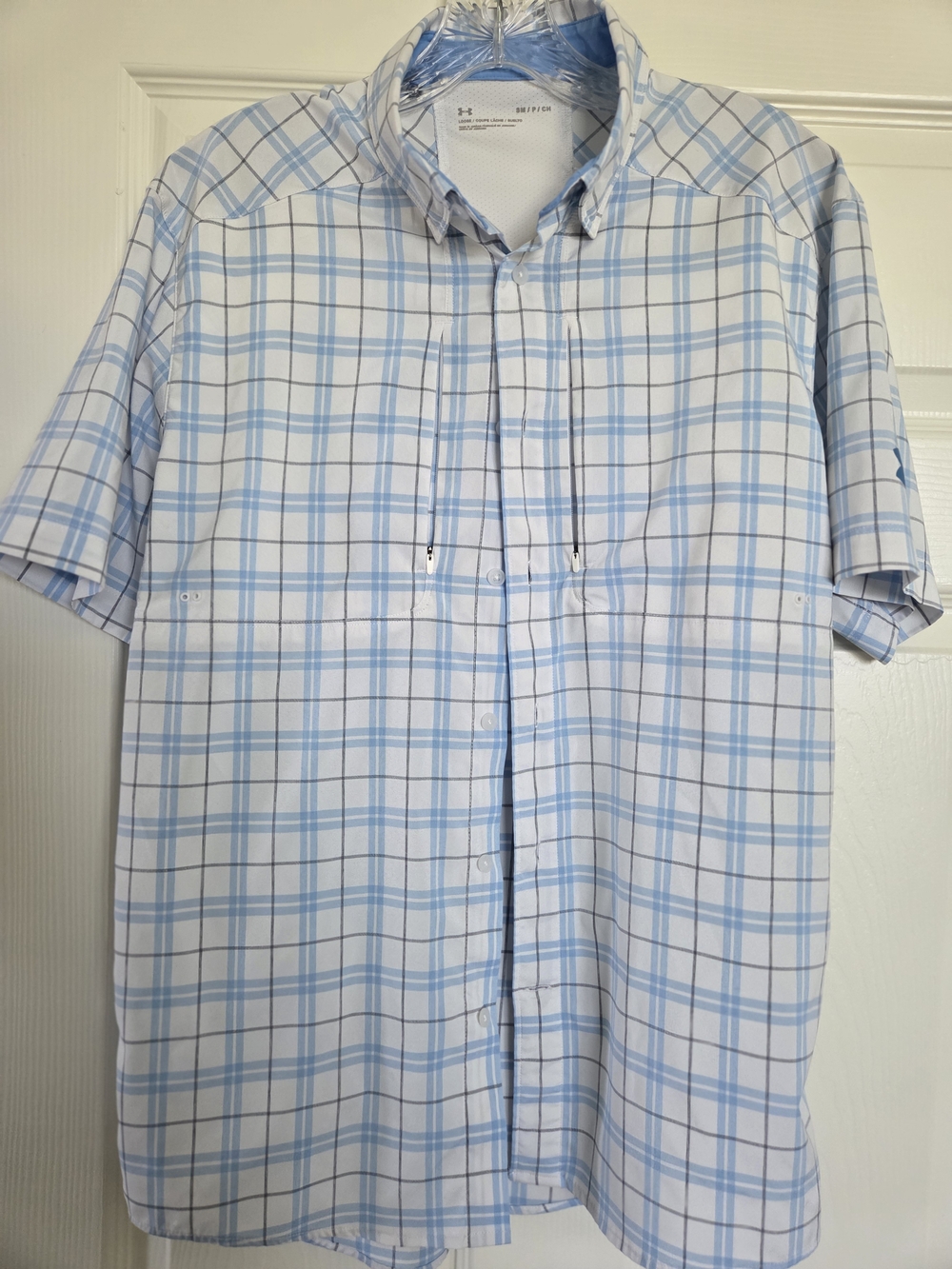 Under Armour Light Blue and White Plaid Short Sleeve Shirt